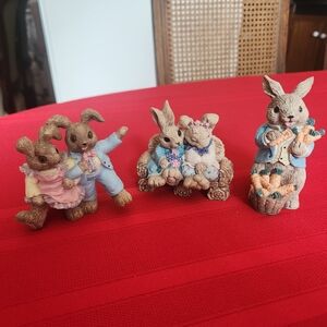 Charming Bunny Figurine Set - Brown and Blue